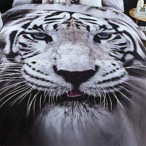 3-delt dobbelt sengetøjssæt - Hvid Tiger Mikrofiber Dynebetræk (200 x 200 cm)