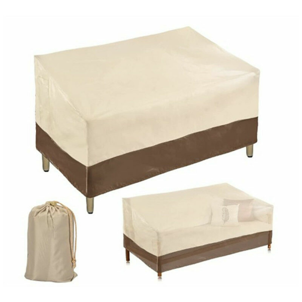 Tjock 2-sits soffaöverdrag för utebänk, vattentätt utomhus soffaöverdrag, liten (standard), beige och brun (420D, 1478279cm)