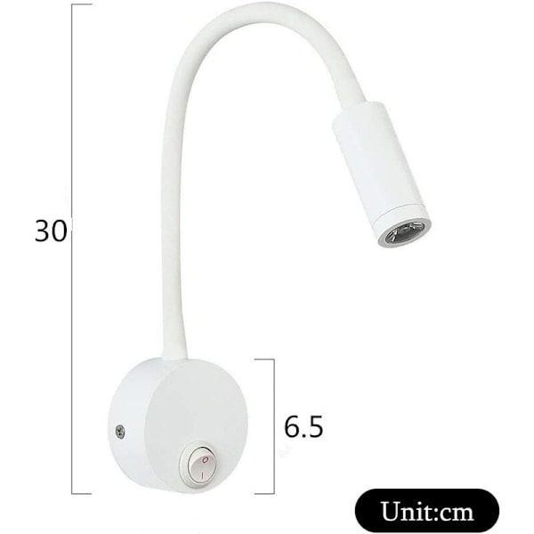 2 stycken LED-läslampa väggmonterad aluminium silverfärg, skrivbordslampa varmt vitt ljus ögonskydd design, sänglampa med strömbrytare