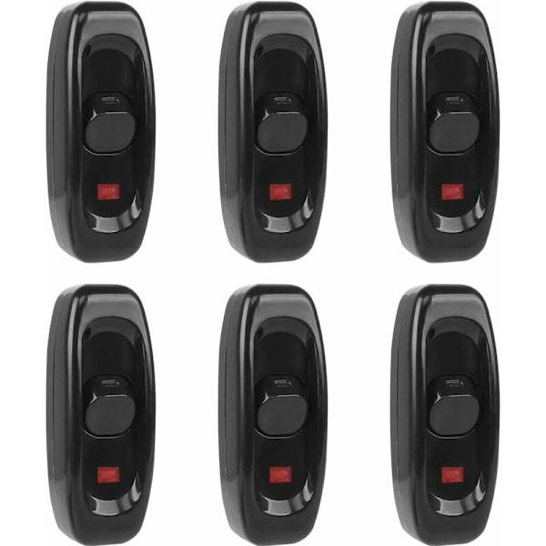 6 stk Lampeknapp, Vippebryter 250V 10A Ledningsledning Vippbryter Mellombryter med Led-indikator (Svart) HIASDFLS