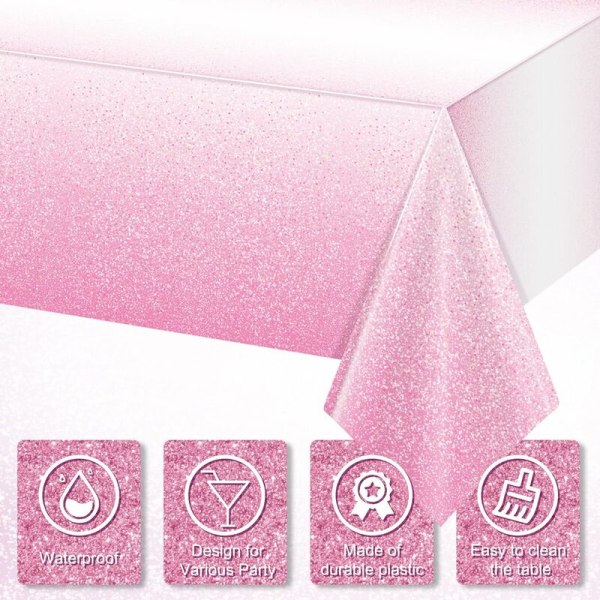 3-pack engångsrosa gradient plastdukar för fester, engångs glitter ljusrosa dukar för rektangulära bord, ljusrosa 54 x 108 tum