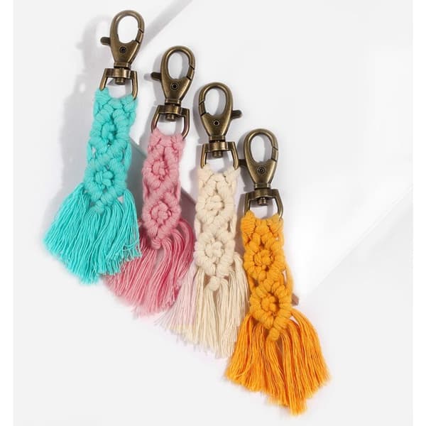 Mini nyckelringskit i macramé boho med handgjorda tofsar för biltelefon plånbok bröllopsgåva, C