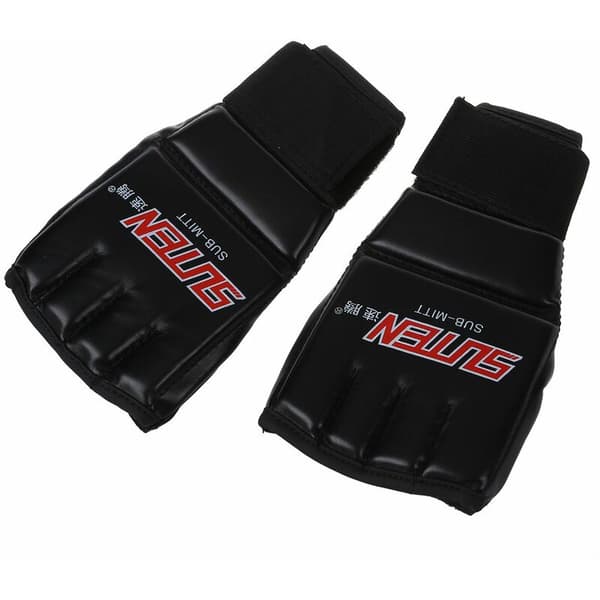 PU Professional Thai Muay Pattern Training Mitts Sandbag Punch Sparring Half Finger Musta + Punainen