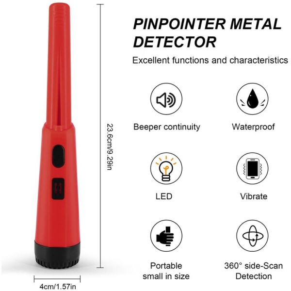 Bærbar metaldetektor positioneringsstang detektor metaldetektor pegepind metaldetektor positioneringsstang detektor-rød