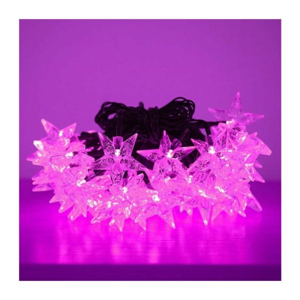 Sun Star Lyskæde, Solcelledrevet Udendørs Eventyrlys Solarstar Lyskæde Udendørs Vandtæt (7M 50LED, Pink)