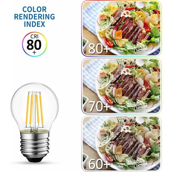 4W LED Filamentpære E27 G45, 470 Lumen tilsvarende 40W Vintage Halogenpære, 2700K Varmt Hvit, Ikke-dimbar, Pakke med 6
