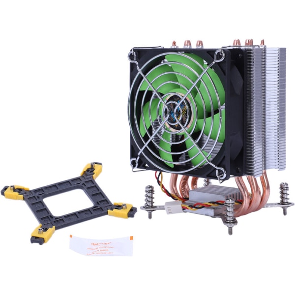 Pure Copper 4 Heat Pipe Cooler Thermal Processing Unit for Lga/ 1150/1151/1155/1156/1366 Multi-Plate- CPU Radiator 3-Wire Single Fan (Green)