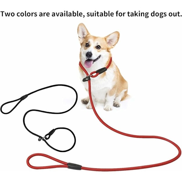 Deler Hundekobbel Tau, Nylon Hundekobbel, Mykt Sterkt Tau, Anti-Trekk Kobbel, Hundetreningskobbel, Halsbånd Hundekobbel for Små Mellomstore Hunder (Svart+Rød)