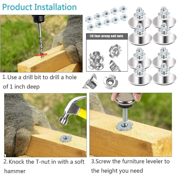 90 stk T-muttere Tre M3/M4/M5/M6/M8 Muttere for Trearbeid Møbler