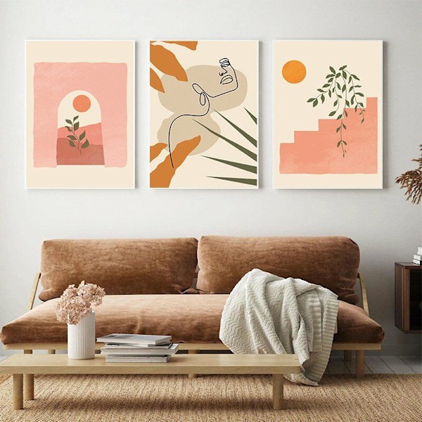 Minimalistiset linjataulu-taidepainatukset Moderni esteettinen taidejulisteet Abstrakti boho-naisen kasvot Maisema Geometrinen piirustus Seinätaide Kehystämätön, 2025 CM