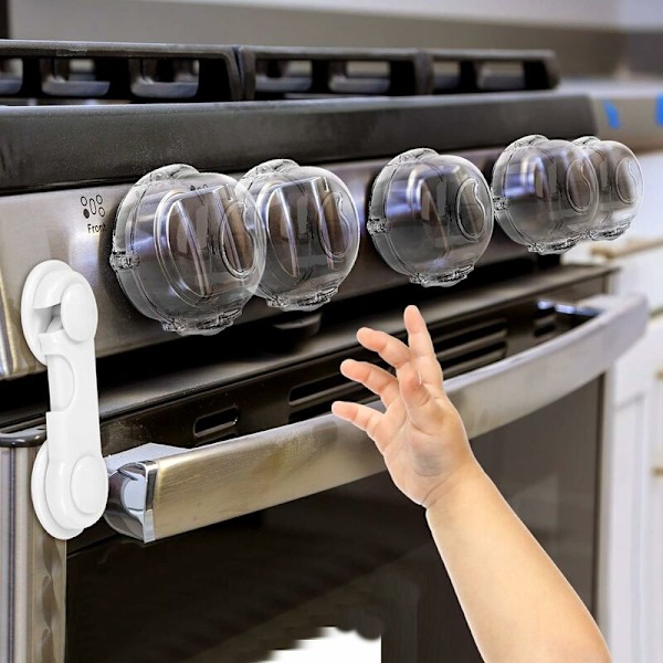 Spishällarlock för barnsäkerhet 5-pack Dubbelnyckeldesign och uppgraderad universell storlek Gasreglageöverdrag Klar sikt Barnsäkra ugnreglageöverdrag för K