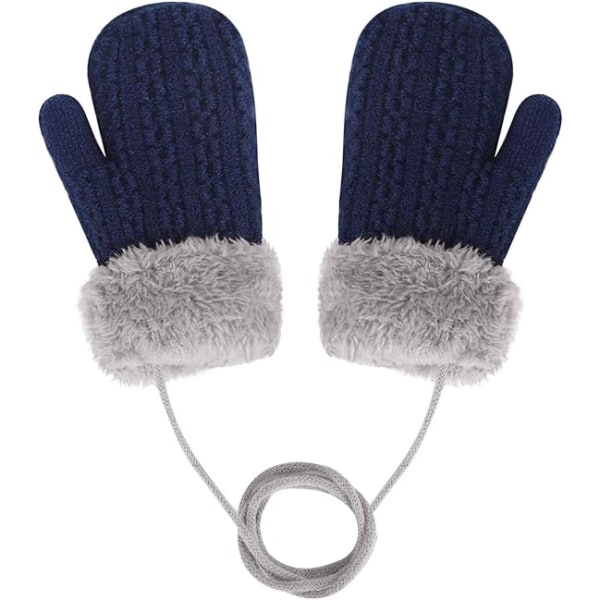 Vinterfortykkede dobbeltlags strikkede hansker med helfinger håndleddshansker egnet for jenter og gutter i alderen 1-4 år
