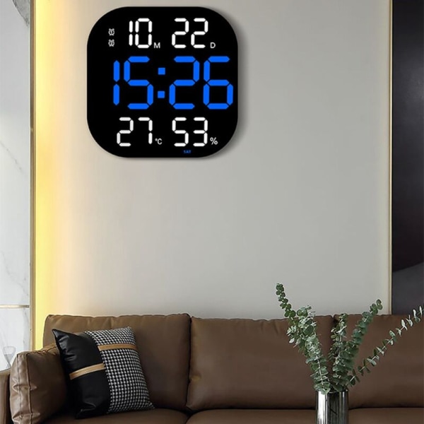 Stor LED Digital Väggklocka Fjärrkontroll Temperatur Datum Vecka Display Justerbar Ljusstyrka Bordslarmklockor Vit Klocka