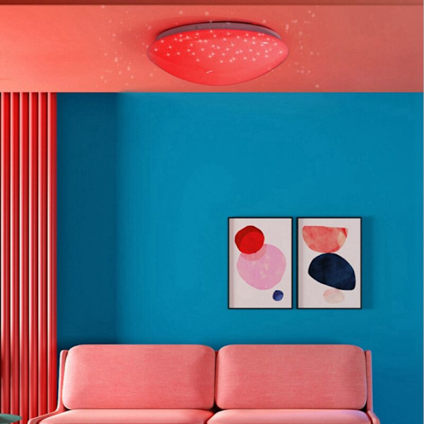 Fargerik fjernkontroll taklampe LED rund soveromslys RGBW enkel dimming fargelys