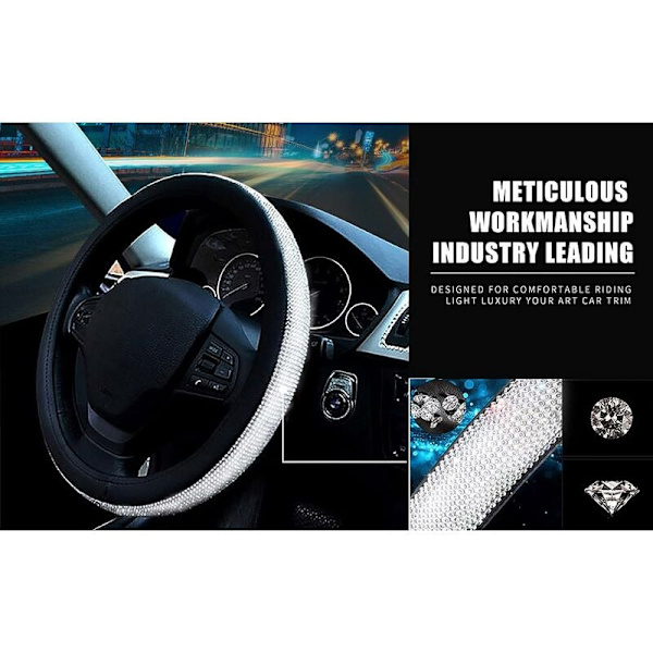 Universell glänsande diamantbilrattskydd 38CM/15'' Full Bling Bling Rhinestone läderrattskydd Auto interiör Bilstyling Dekor