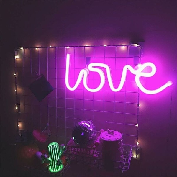 Neon Love -kyltti LED-valoilla, koristeellinen taideteos - Seinä- ja pöytäkoriste häihin, lastenhuoneeseen, olohuoneeseen, kotiin, baariin, hotelliin