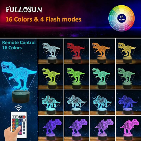 Dinosauriegåvor, 3D T Rex Nattlampa med 16 Färgväxlingar, Sänglampa med Fjärrkontroll för Barn, Födelsedagspresenter för Pojkar och Flickor 3 4 5 6+
