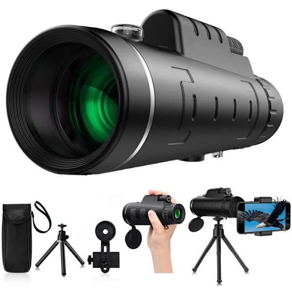 40x60 High Definition Monokulär Teleskop, Högpresterande Monokulär Teleskop med Smartphonehållare och Stativ, 40x Dag- och Nattseende Zoomteleskop