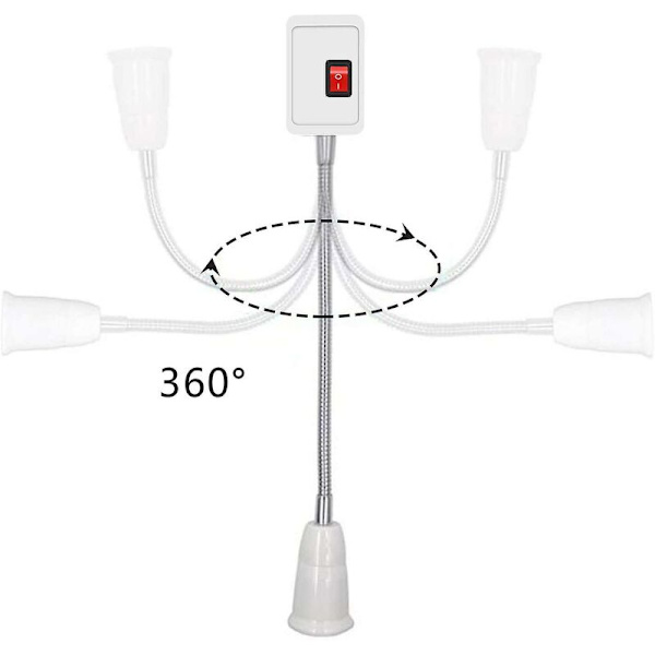 2 stk. E27 LED-pæreholder med bryter, lampeholderadapterkonverter med 5,9\" fleksibel svanehals og EU-plugg, E27 pæreholder for kontor soverom