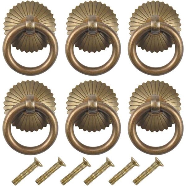 6 st Vintage Möbelhandtag, Låda Ringdrag Handtag, Antik Drag Handtag, Möbelknopp för Köksskåp Skåp Byrå Dörr (Antik)