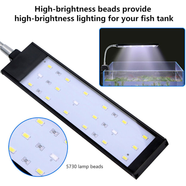 10W LED Akvarielampe med Klips 27 LED'er Høj Lysstyrke Klips Akvarielampe 100-240VEU Stik 100-240V