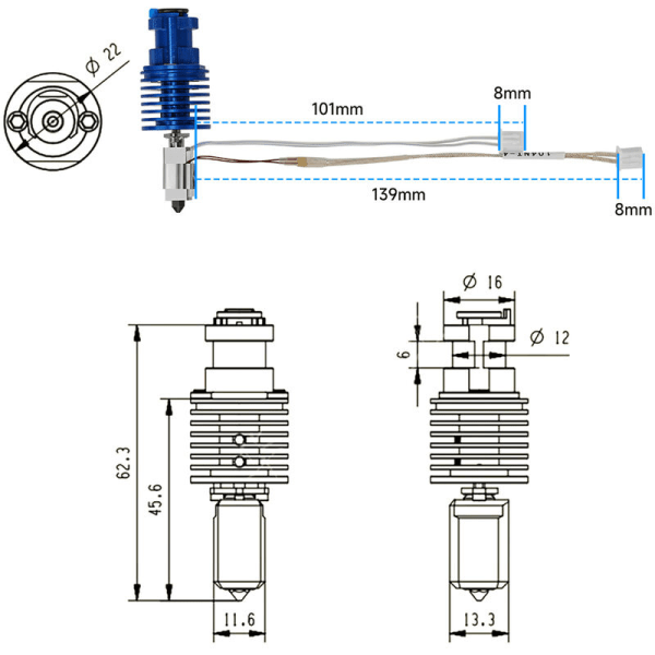 24V 48W 3D Upgrade HotEnd V6 2.0 Ekstrudersæt til 3 3 Pro FDM Vorn 2.4 CR10