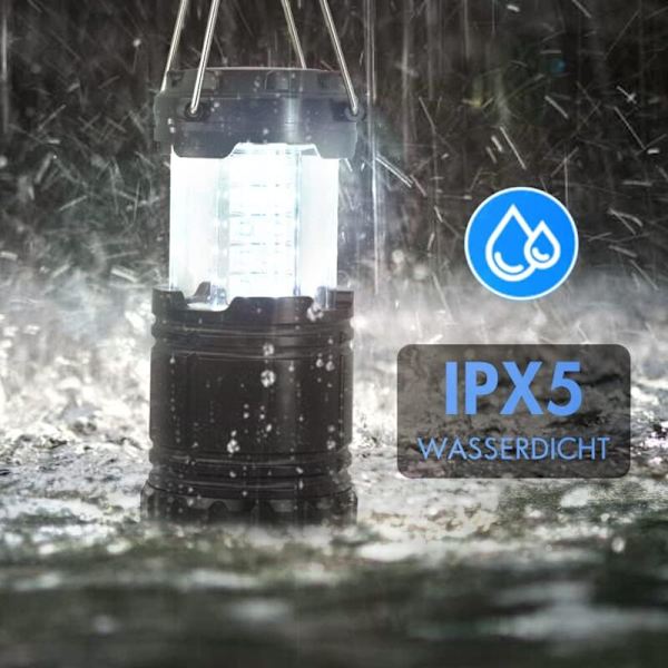 Fällbar LED Campinglampa 2 stycken Bärbar Campinglykta Vattentät IPX5 Ficklampa för Utomhusbelysning Camping, Vandring, Trädgård, Fiske, etc.