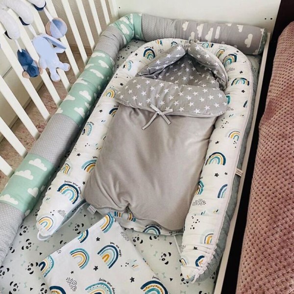 Vaskbar sengkantpute - Nyfødt sprinkelsengbeskytter lang regnbueputepute spedbarnsgjerde barneromsdekor - Blå