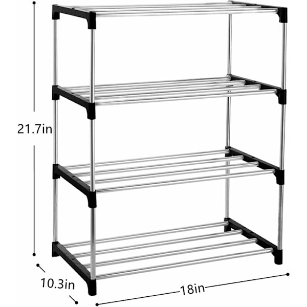 4-etasjes stabelbar skohylle, lett for entre, gang og skap (svart)