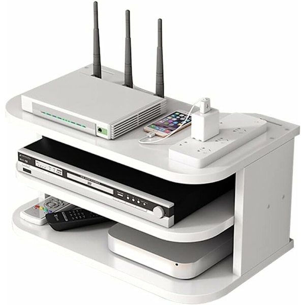 WiFi-ruter Oppbevaringsboks, Flytende Hyller for TV-skap, Flere Lag Oppbevaringshyller for Veggdekorasjon (jl04, Hvit)