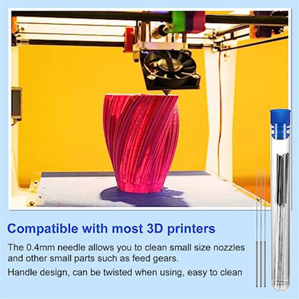 100 stk 3D-skriver dyse rengjøringssett, 0,4 mm nål rengjøringsnål, 3D-utskrift dyse nål for 3D-skriver tilbehør