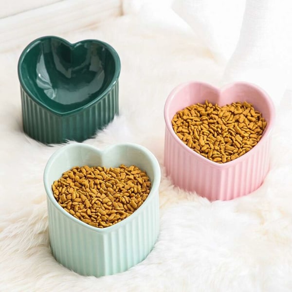Grønn hevet kjæledyrskålholder Tiltet skål for hunder og katter Keramikk-