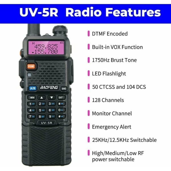 UV-5R 8W radiopuhelin, jossa 3800 mAH akku Power FM-radio, kaksikaistainen 128-kanavainen viestintälähetin-vastaanotinradio