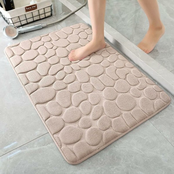 Minneskum Badematte, Cobblestone Baderomsteppe, Super Absorberende, Maskinvaskbar, 17x24, Khaki