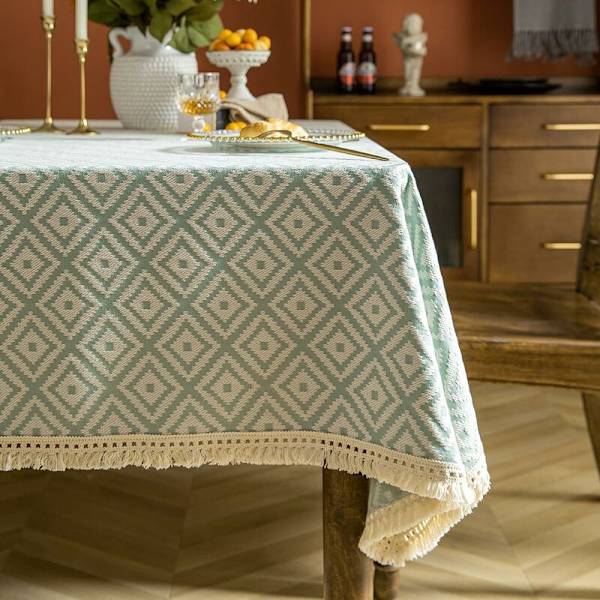 Rektangulært grovt strikket brodert frynsete teksturert bomullslinduk for kjøkken spisestue, 55\" x 55\", 4 seter