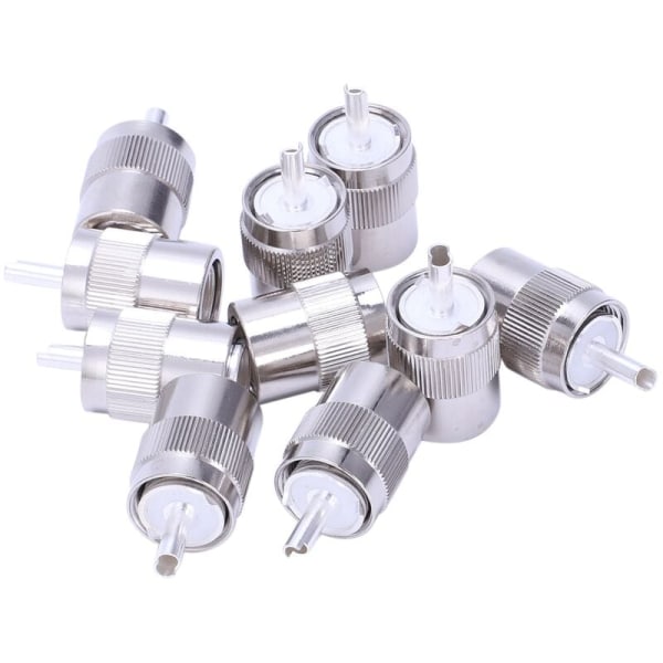 10 stk Uhf-kontakt hann Pl259 loddeplugg Rg8 Rg213-kabel Lmr400 7D-Fb sølv