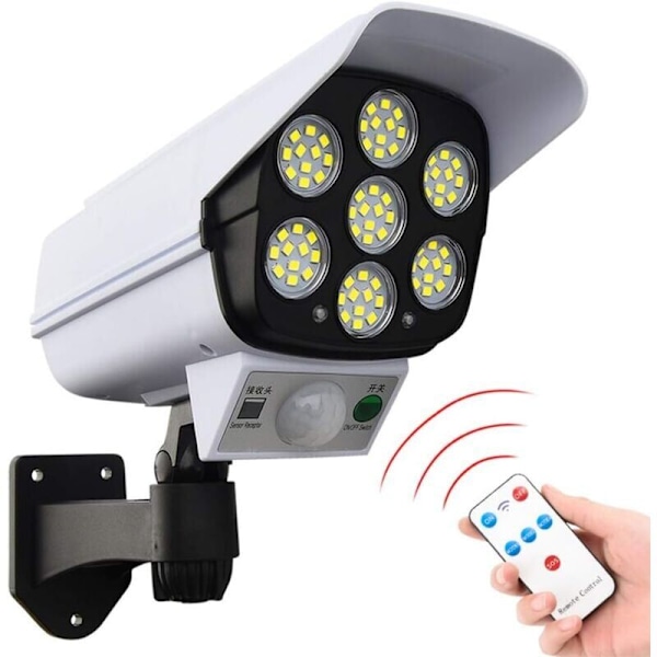 77 LED Solcellslampa Utomhus, Simulerad Övervakningslampa, Säkerhetslampa med Rörelsesensor, Solcellslampa på Vägg, Falska Övervakningskameror