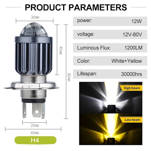 LED H4 Projektor Liten Glödlampa Motorcykeltillbehör Passar för Integrerade Tvåfärgade Strålkastare Modifierad