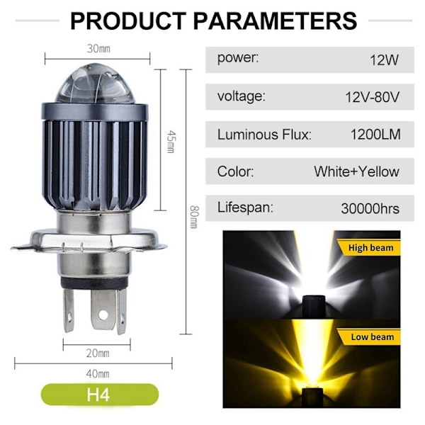 LED H4 -projektori, pieni polttimo, moottoripyörän lisävarusteet, sopii integroiduille kaksivärisille ajovaloille, muokattu