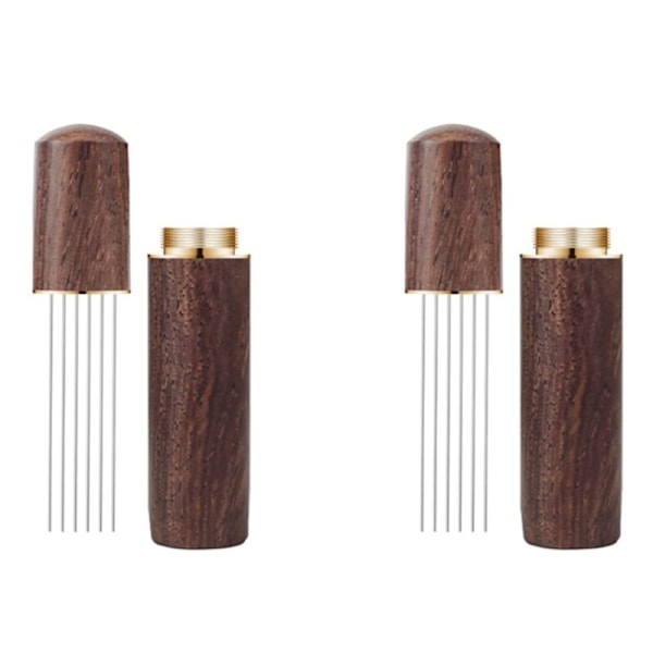 2X Kaffeomrører Espresso Dispenser Værktøj Bærbar, 6 Nåle Valnød Farve