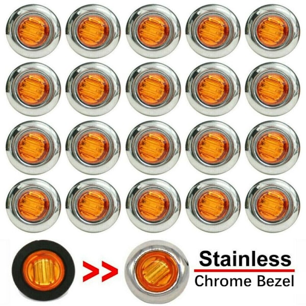 50 stk 3/4 tommers 3 LED mini runde tilhenger sidemarkeringslys universal for lastebiler båt pickup campingvogn RV blå