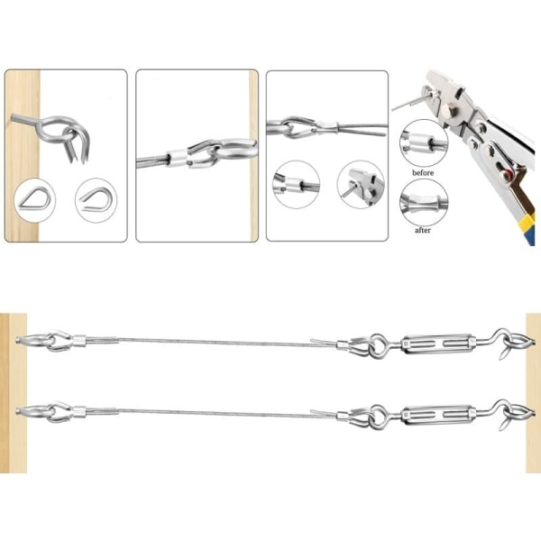 Rostfritt stål hängande repkit, 30M/2mm belagd rostfritt stål kabel med M5 spännare, 2mm vajerkits för klätterväxter, klädstreck, vakt