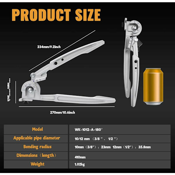 Rörböjare för Koppar/Aluminiumrör - Storlek 2/3, Böjning upp till 180°, Reparation, 6-12 mm (3/8'', 1/2'')