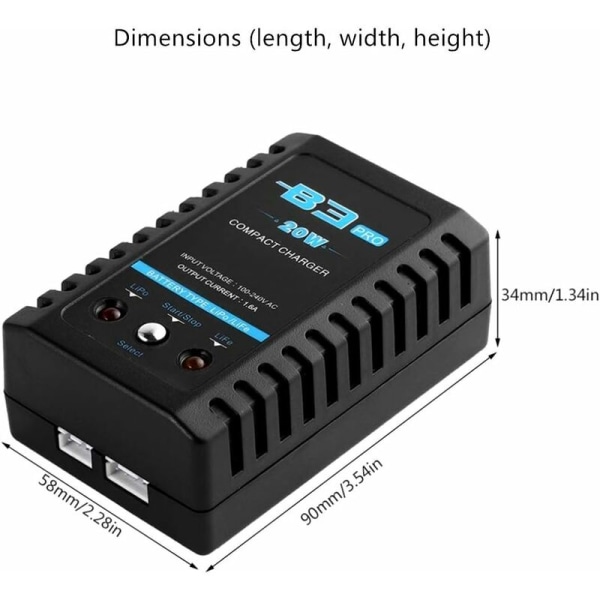 B3 20W 1.6A Pro Balance -laturi 2S 3S 7.4V 11.1V litium LiPo -akulle Mini kannettava RC-lentokoneen laturi - Musta