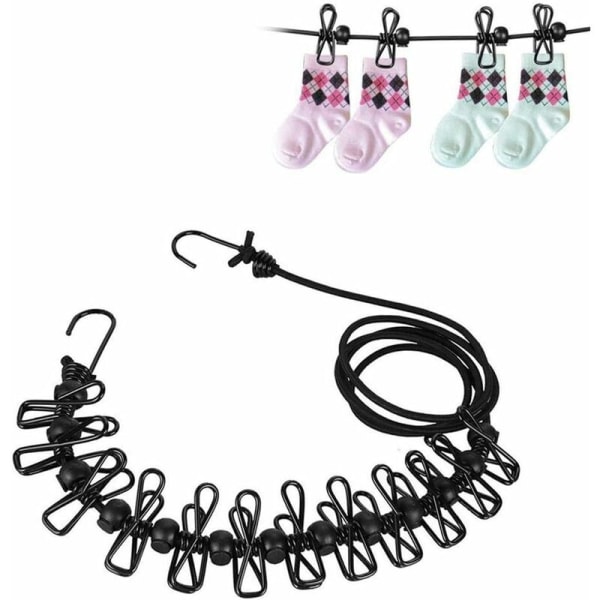2-pack klädstreck, bärbar hängande rep för semester, resor, camping, balkong, 180 cm med 12 klädnypor och vindskyddsspänne -