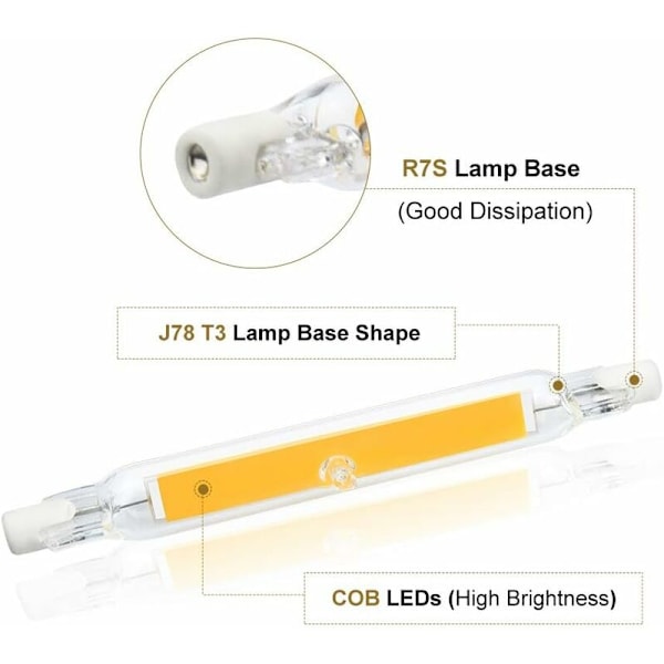 5W R7s 78MM J78 COB Filament LED Pære, 500 Lumen 360 Grader, Halogen Pære 30W 48W 50W Ækvivalent, Perfekt til Hjem, Køkken, Værelse, Balkon, Kontor