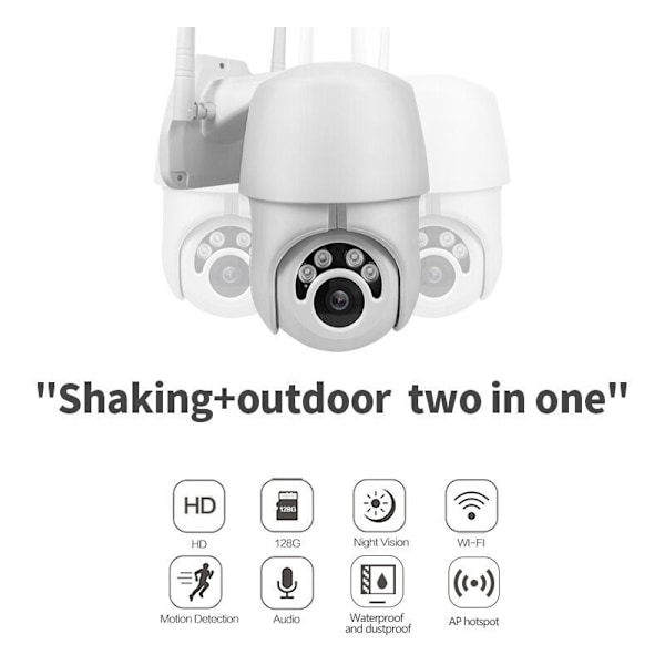 PTZ Udendørs Overvågningskamera - 1080P Trådløs IP WiFi, Digital Zoom, Automatisk Sporing, Farve Nattesyn, To-vejs Lyd, IP66 Vandafvisende