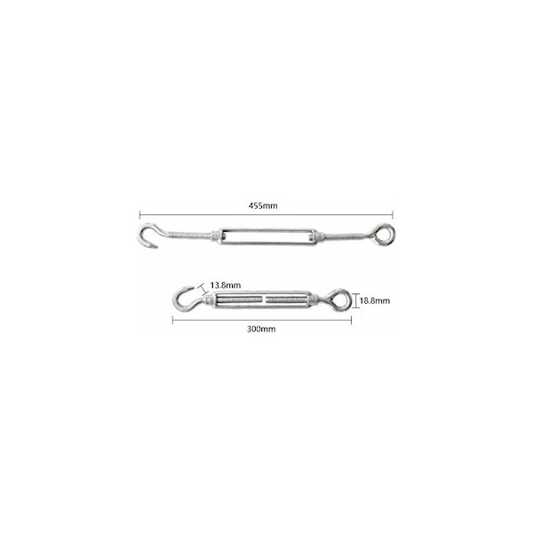 2-pak M12 Haken og Øye, C til O Strammeskruer, 304 Rustfritt Stål, Heavy Duty Wire Rope Spenningsutstyrsett, for Solseil, Teltskygge Installasjon