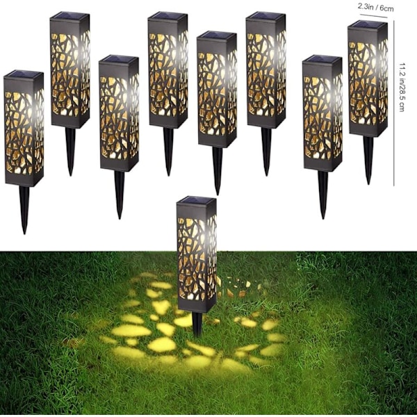 Solcellelys utendørs, IP65 Vanntette Solcellehagelys for sti, terrasse, plen, landskap, julefest (8 stk)