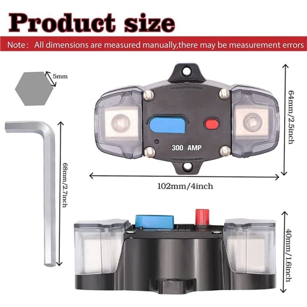 12-48V DC 300 Amp afbryder med manuel nulstilling, 0-8 gauge bilstereo audiosikring til bil Rv Marine